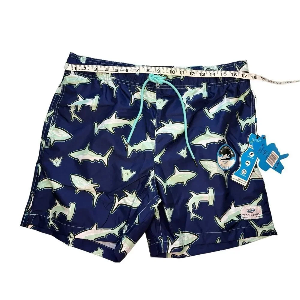 NWT Beach Bros “Scribble Shark” swim trunks in blue - XL